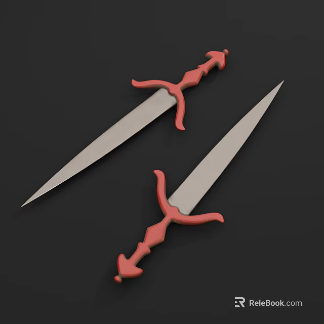 Two Swords with Red Handles and Silver Blades on Black Background 3d model 