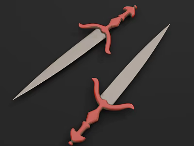 Two Swords with Red Handles and Silver Blades on Black Background 3d model