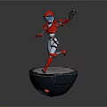 Red Armor Game Movie Character Holding Gun Standing on Snow Covered Circular Platform