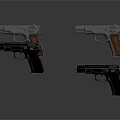 Multiple Classic Pistols With Wooden Grips And Detachable Magazines On Dark Background 3d model