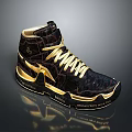 Stylish High Top Shoes With Black And Gold Crocodile Pattern Golden Laces And Reflective Sole