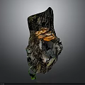 Natural Wood Stone Stump Sculpture With Orange Mushrooms And Detailed Texture