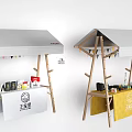 Garden Ornamental Outdoor Stall With Wooden Structure White Yellow Canopy And Decorative Flags