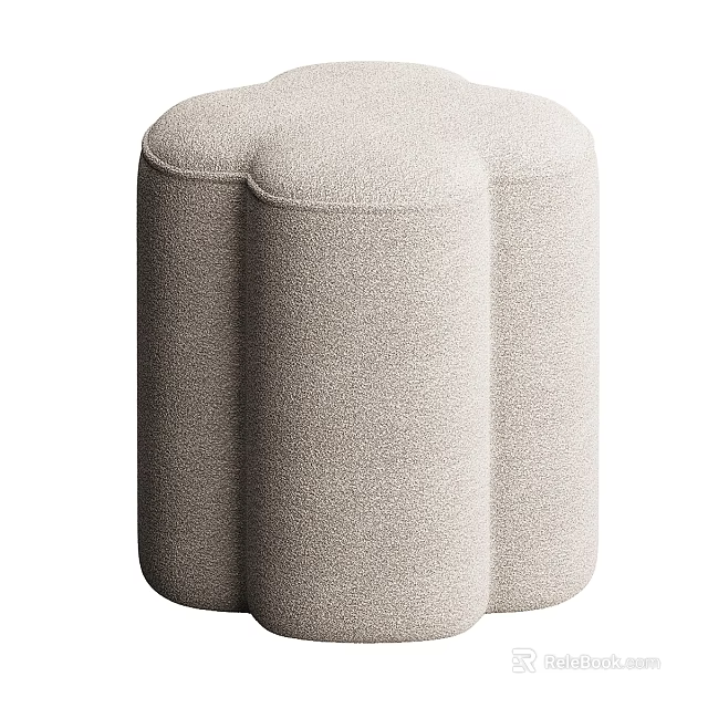 Beige Fabric Ottoman with Modern Cylindrical Design for Living Room Comfortable Seating 3d model 