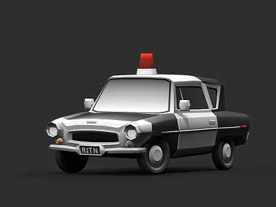 Cartoon Style Police Car With Red Siren Light And Black White Color 3d model