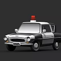 Cartoon Style Police Car With Red Siren Light And Black White Color
