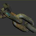 Rusty Metal Chain with Blue and Yellow Connected Links as Household Item