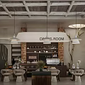 Cozy Café Interior With Wooden Ceiling Pendant Lights Brick Wall Bar Counter And Green Plants