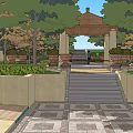 Exquisite Garden Landscape Design Featuring Fountains Trees Pathways And Architectural Structures 3d model