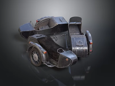 Vintage Tricycle Motorcycle With Two Seats Metal Body And Retro Design 3d model