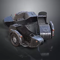 Vintage Tricycle Motorcycle With Two Seats Metal Body And Retro Design