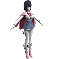 Short Black Haired Woman Wearing Sailor Uniform Red Bow Gray Skirt White Stockings Pink Shoes