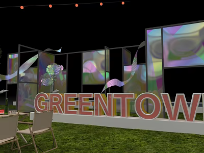 GREENTOW Commercial Equipment With Colorful Transparent Display Panels And Chairs In Outdoor Grass Area 3d model