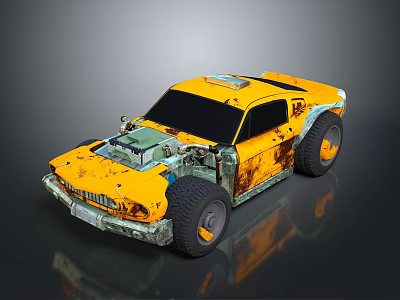 Yellow Modified Off Road Car With Stylish Body Design And Large Tires 3d model