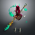Fantasy Character Design With Red Hair Green Horns Green Flame Weapon And Boots