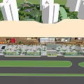 Modern Commercial Complex Exterior With Plaza Greenery And Large Digital Screen 3d model