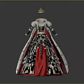 Royal Elegant White Red Dress With Golden Decorations Crown And Long Cloak