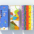 Colorful Kids Play Equipment With Space Theme Geometric Patterns And Cartoon Designs
