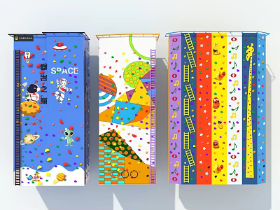 Colorful Kids Play Equipment With Space Theme Geometric Patterns And Cartoon Designs 3d model
