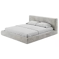 Modern Light Gray Upholstered Double Bed with Soft Headboard and Two Pillows 3d model