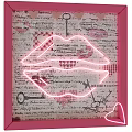 Pink Neon Lips Design With Handwritten Text And Heart Patterns On Vintage Paper Background