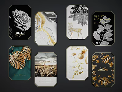 Various Decorative Cards With Artistic Patterns Gold Accents And Inspirational Texts 3d model