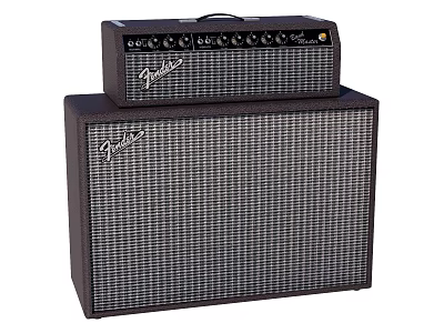 Vintage Fender Amp Head Stacked On Speaker Cabinet With Classic Grille 3d model