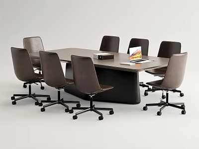 Contemporary Conference Table With Six Swivel Office Chairs And Documents In Modern Office Space 3d model