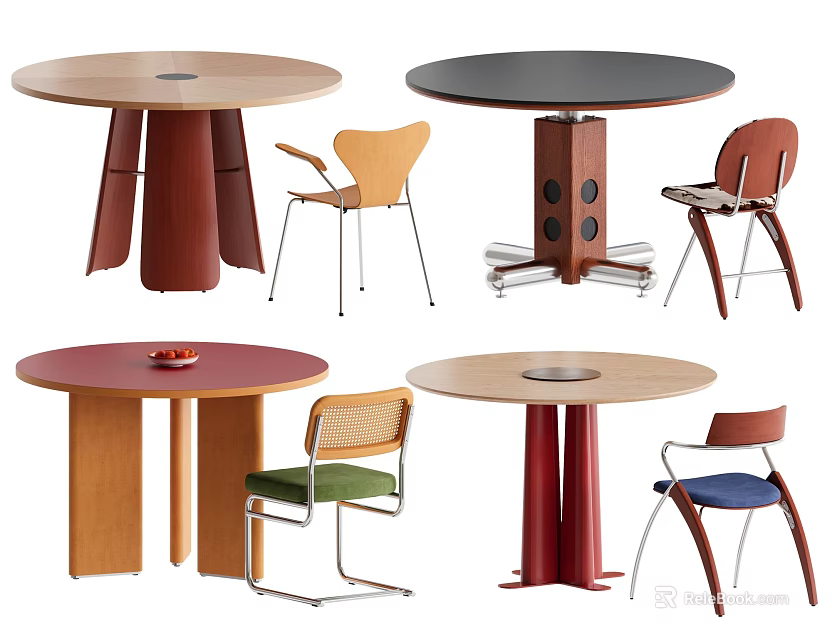 Dining Table And Chair Combinations With Various Designs And Color Options 3d model