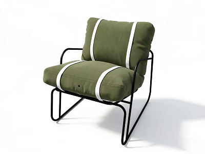 Stylish Green Accent Chair With White Straps And Black Metal Frame For Contemporary Living 3d model