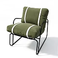 Stylish Green Accent Chair With White Straps And Black Metal Frame For Contemporary Living