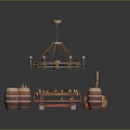 Vintage Rustic Furniture Collection With Wooden Barrels Table Bench And Hanging Chandelier