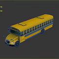 3D Rendered Yellow School Bus with Black Stripes Windows Roof Vents and Reflection