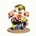 Vibrant Floral Arrangement With Mixed Color Roses Green Leaves On Round Base