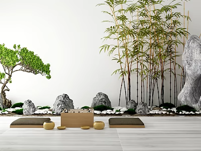 Tranquil Board Game Entertainment Scene With Bamboo Rocks Tatami Mats And Tea Cups 3d model