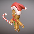 Children's Festive Cheerful Gingerbread Man Wearing Santa Hat Holding Candy Cane