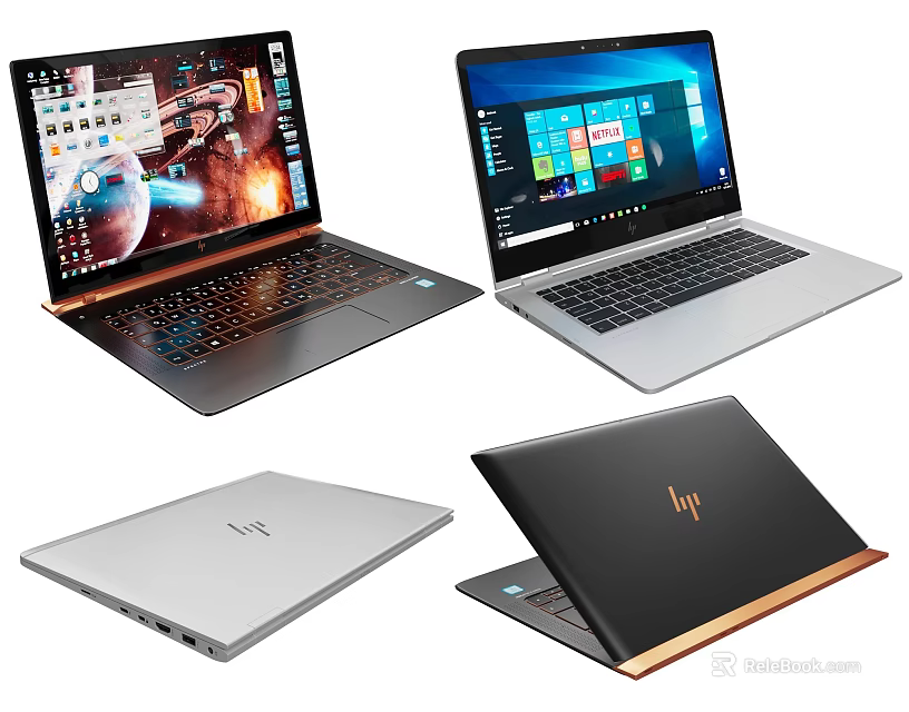 Modern Stylish Laptops With Different Designs Colors Open And Closed Display Styles 3d model