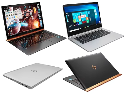 Modern Stylish Laptops With Different Designs Colors Open And Closed Display Styles 3d model