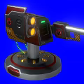 Mechanical Electric Toy Cannon With Red Gray Design Yellow Light And Circular Base