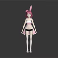 Cute Game Anime Character With Pink Hair Rabbit Ears And Pink White Maid Outfit