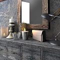 Rustic Entryway Console Table With Mirror Decorative Items Stool And Jute Rug