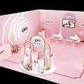 Dove Exhibition Display With Pink Background Floral Arch And Decor Items