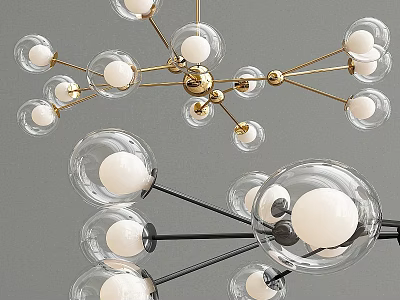 Modern Glass Globe Chandelier With Gold And Black Metal Arms Design 3d model