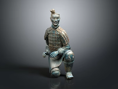 Ancient Chinese Terracotta Warrior Sculpture With Kneeling Pose And Intricate Armor 3d model