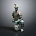 Ancient Chinese Terracotta Warrior Sculpture With Kneeling Pose And Intricate Armor