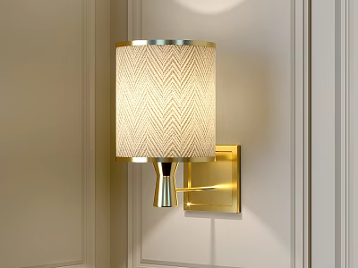 Elegant Gold Wall Lamp With Beige Chevron Pattern Shade On Light Wall 3d model