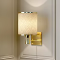 Elegant Gold Wall Lamp With Beige Chevron Pattern Shade On Light Wall 3d model