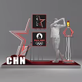Olympic Themed Window Display With Paris 2024 CHN Torch Olympic Rings And Red Star Statue