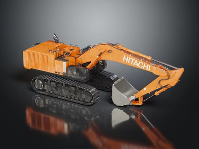 Hitachi Orange Excavator With Heavy Duty Tracks And Front Bucket 3d model