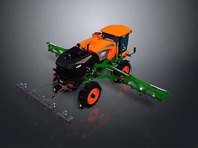 Self Propelled Agricultural Sprayer With Orange Cabin Black Body Green Booms And Large Wheels 3d model